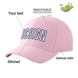 Custom Pink White-Navy Curved Eaves Sport Design Baseball Cap