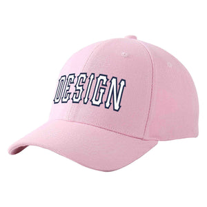 Custom Pink White-Navy Curved Eaves Sport Design Baseball Cap