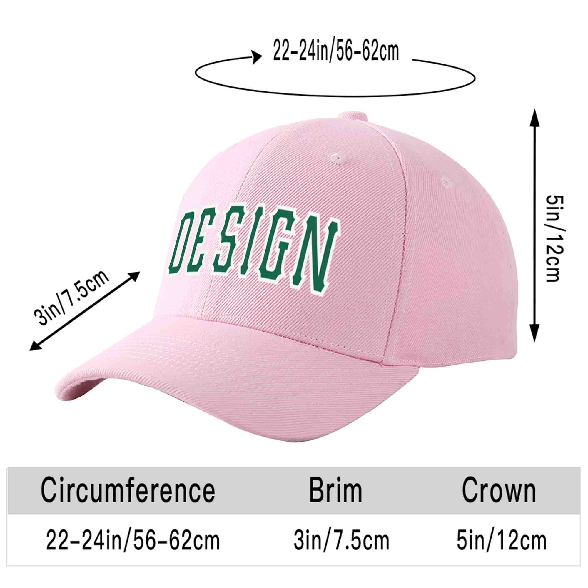 Custom Pink Kelly Green-White Curved Eaves Sport Design Baseball Cap