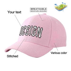 Custom Pink White-Black Curved Eaves Sport Design Baseball Cap