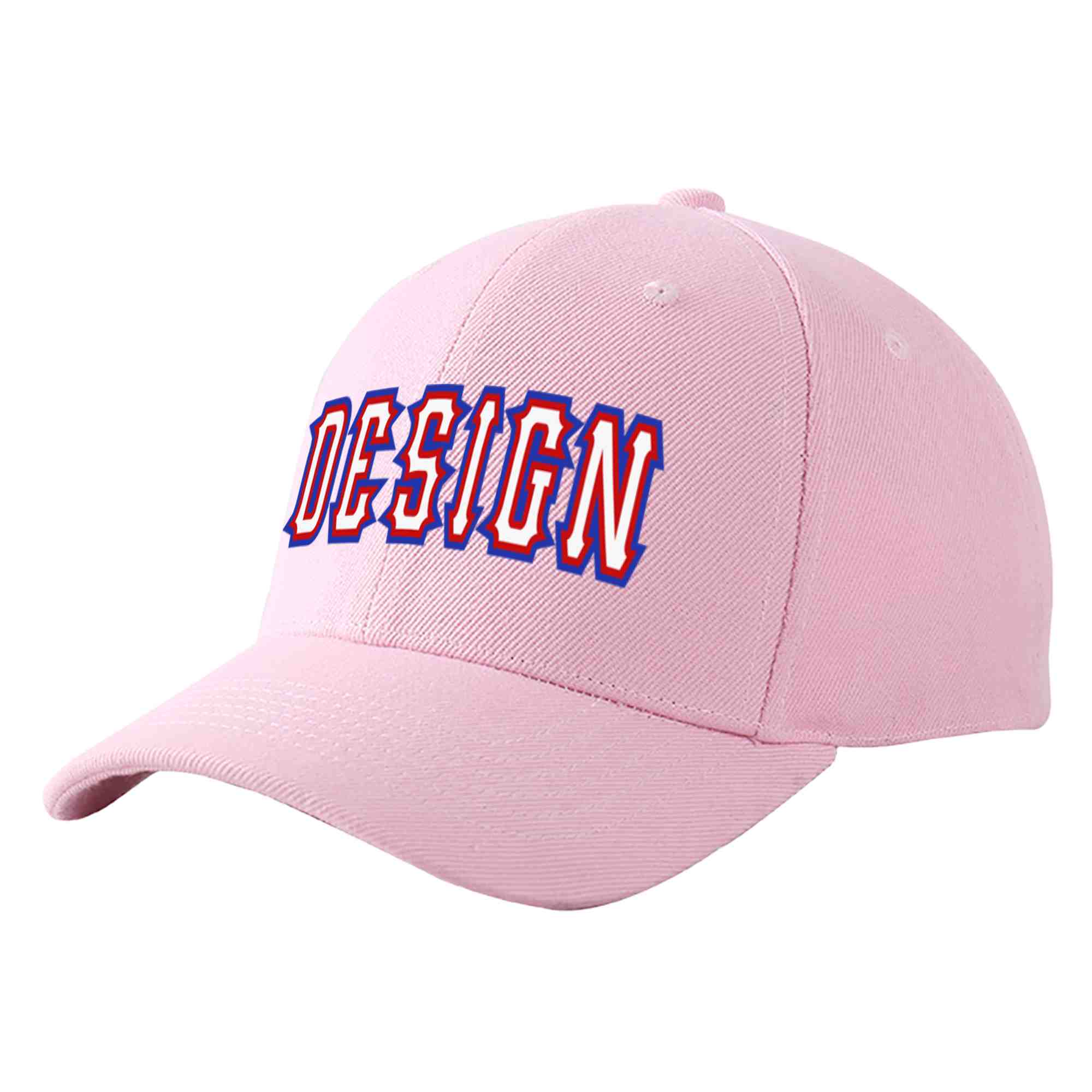 Custom Pink White-Red Curved Eaves Sport Design Baseball Cap