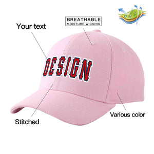 Custom Pink Red-Navy Curved Eaves Sport Design Baseball Cap