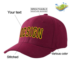 Custom Red Wine Black-Gold Curved Eaves Sport Design Baseball Cap