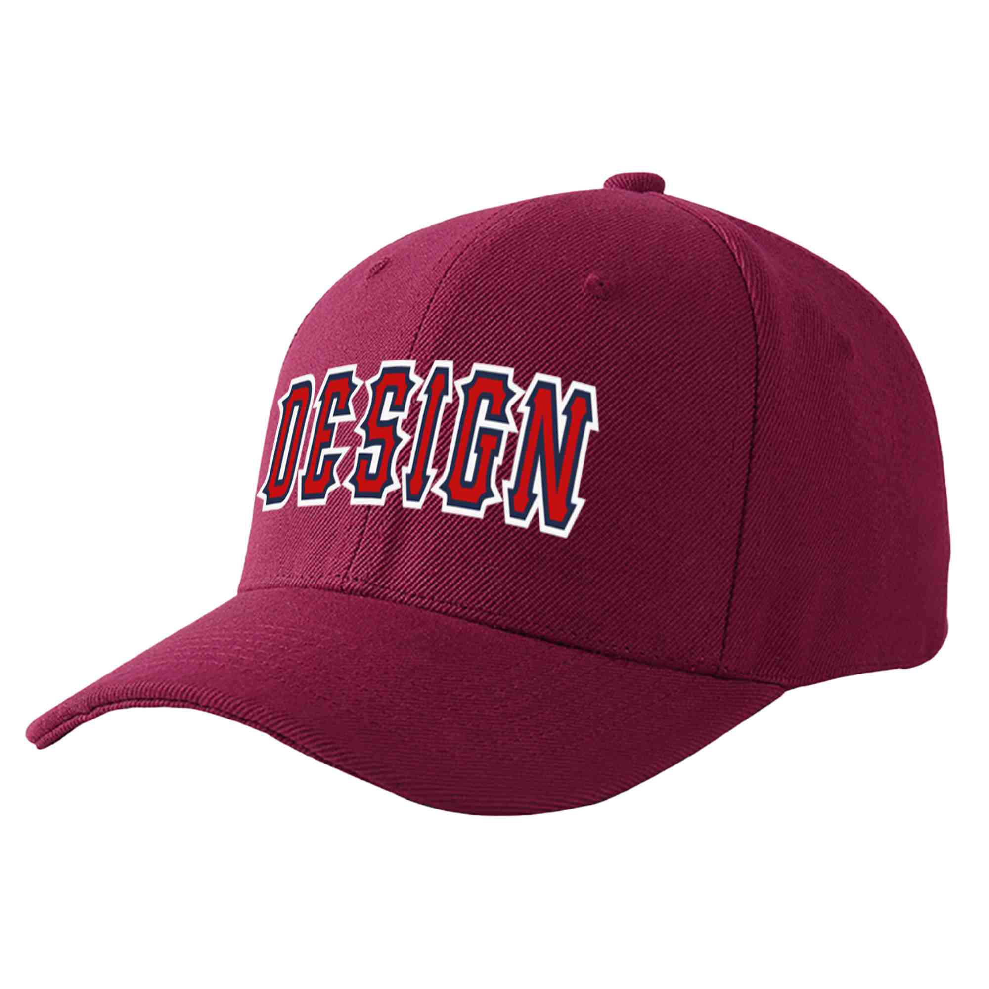 Custom Red Wine Red-Navy Curved Eaves Sport Design Baseball Cap