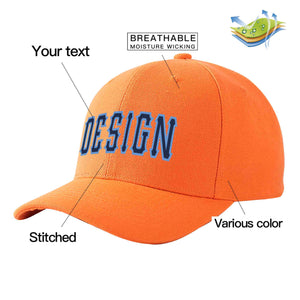 Custom Orange Navy-Light Blue Curved Eaves Sport Design Baseball Cap