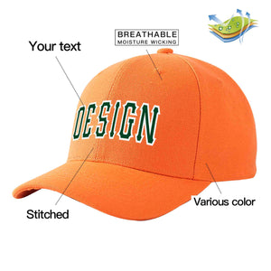 Custom Orange Green-White Curved Eaves Sport Design Baseball Cap