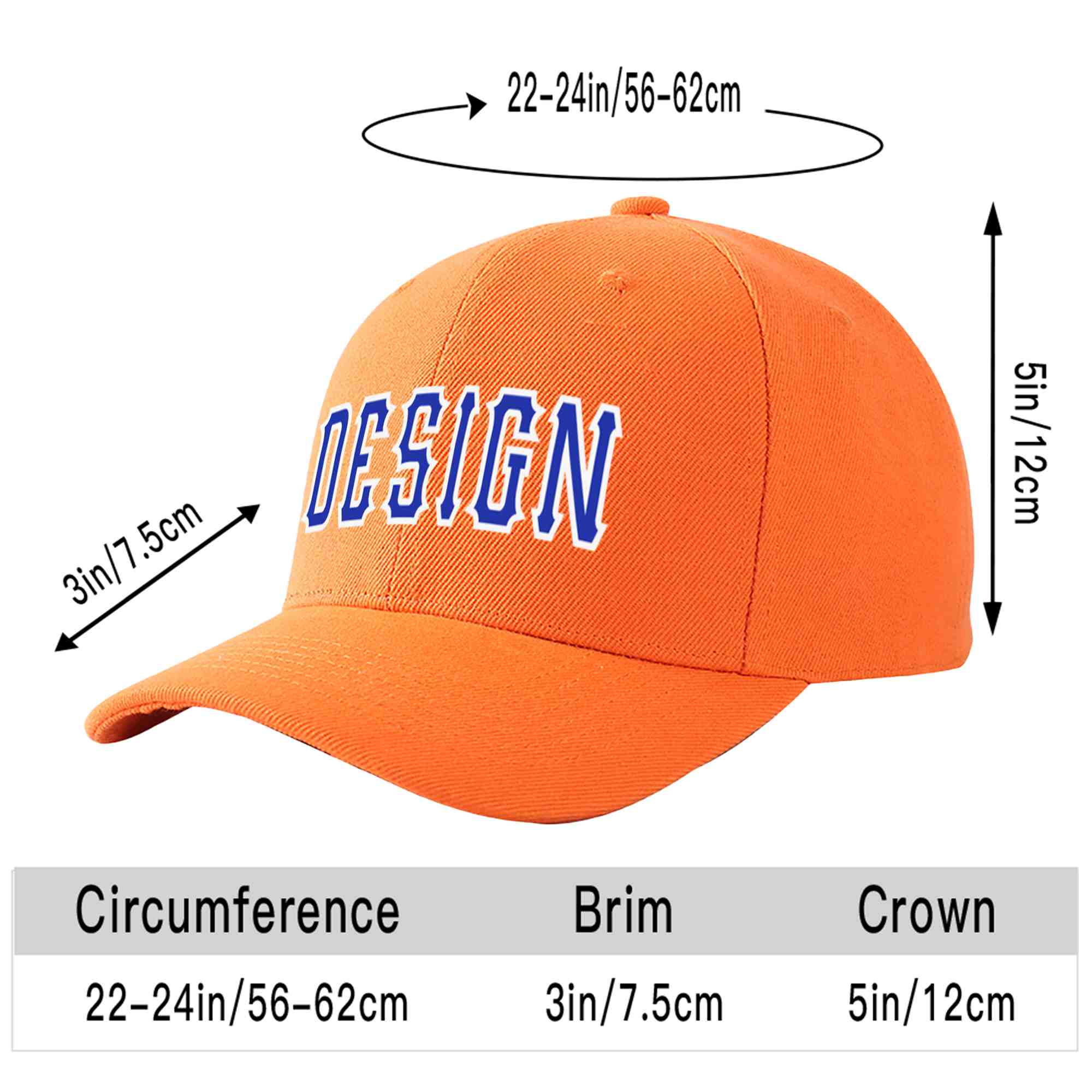 Casquette de baseball personnalisée Orange Royal-White Curved Eaves Sport Design