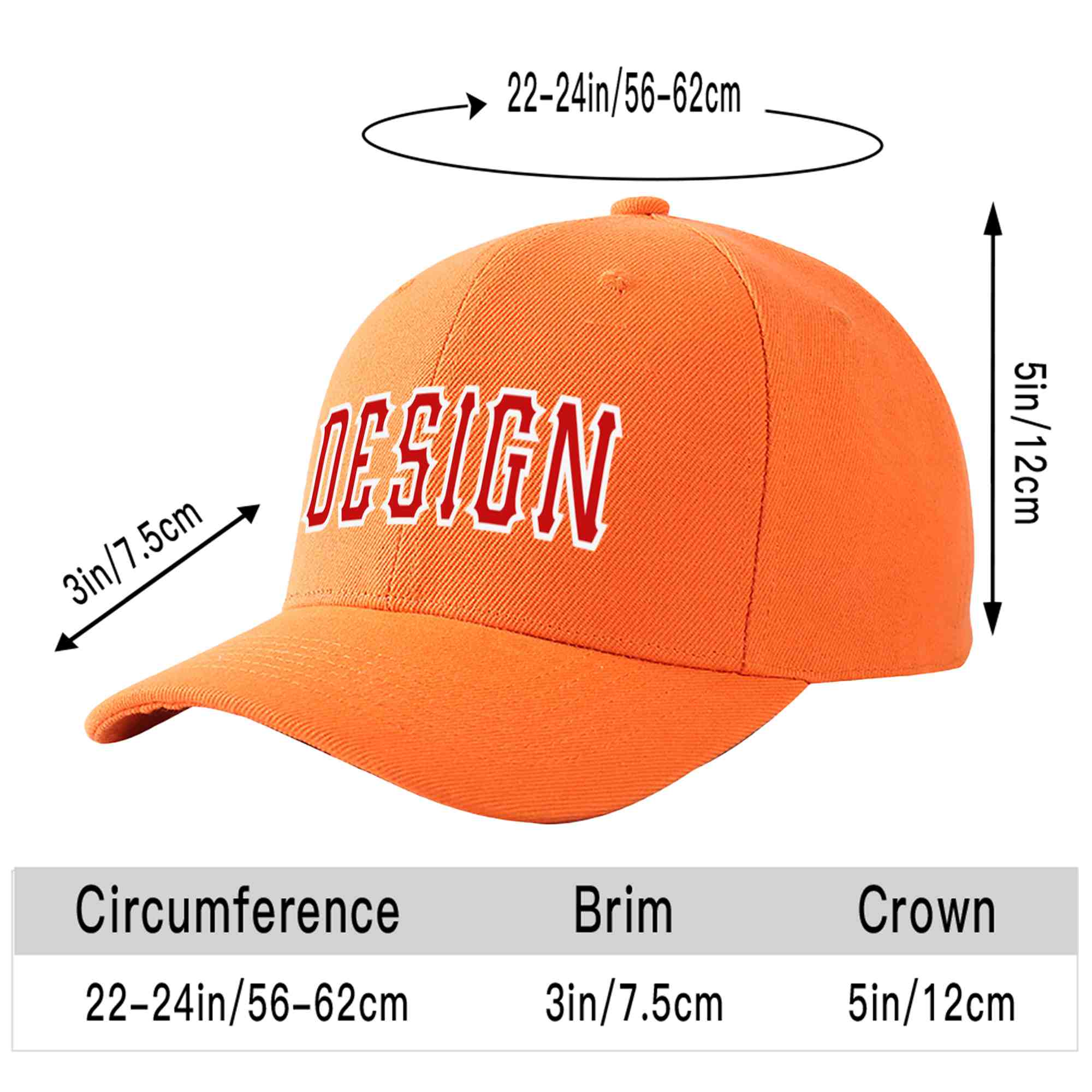 Custom Orange Red-White Curved Eaves Sport Design Baseball Cap