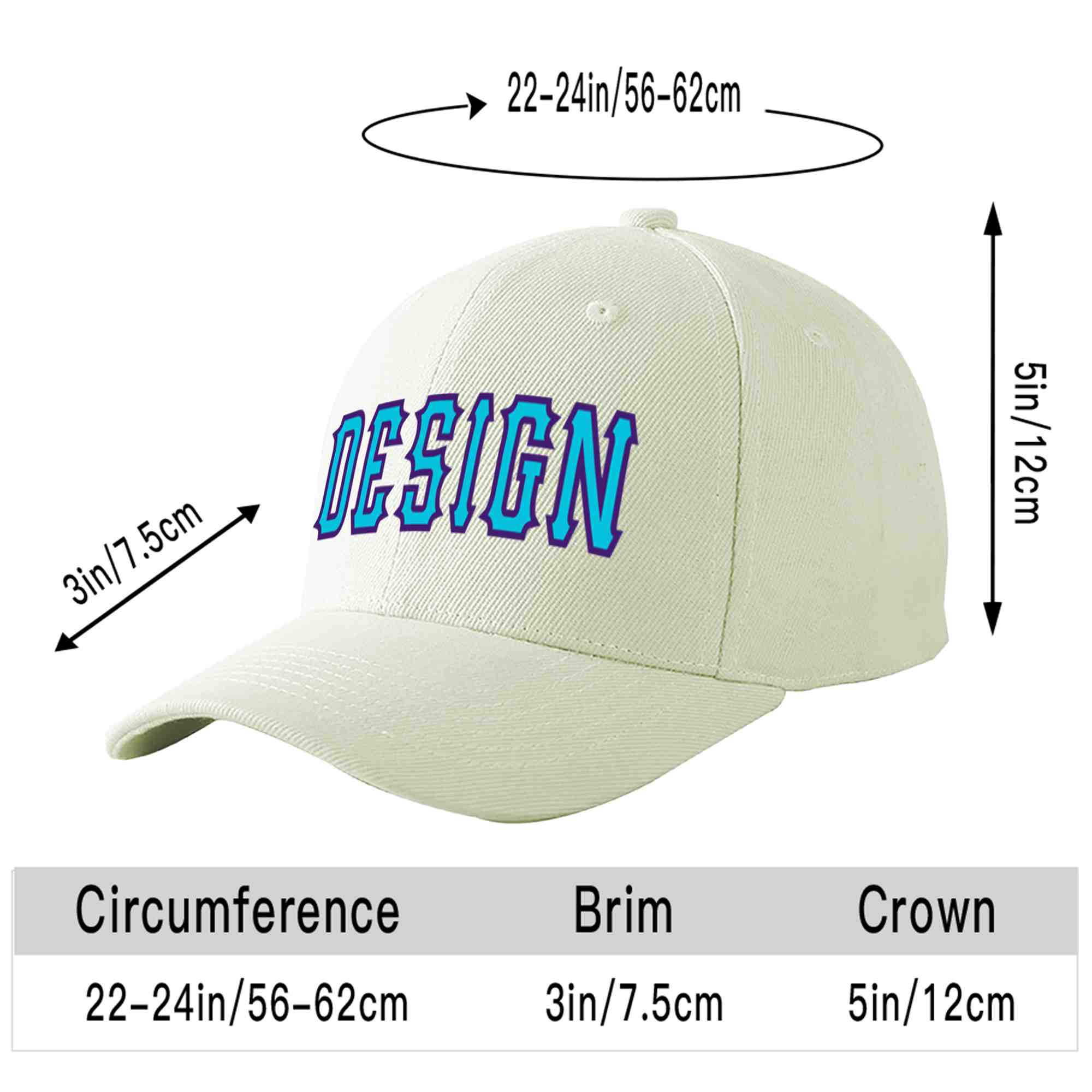 Custom Cream Light Blue-Purple Curved Eaves Sport Design Baseball Cap