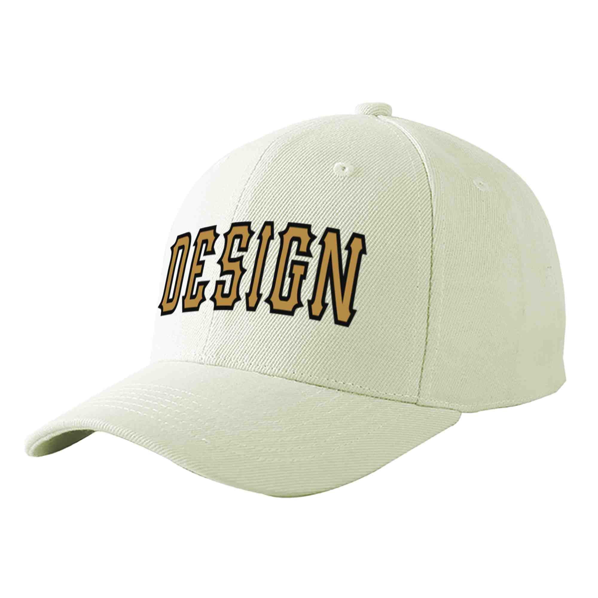 Custom Cream Old Gold-Black Curved Eaves Sport Design Baseball Cap