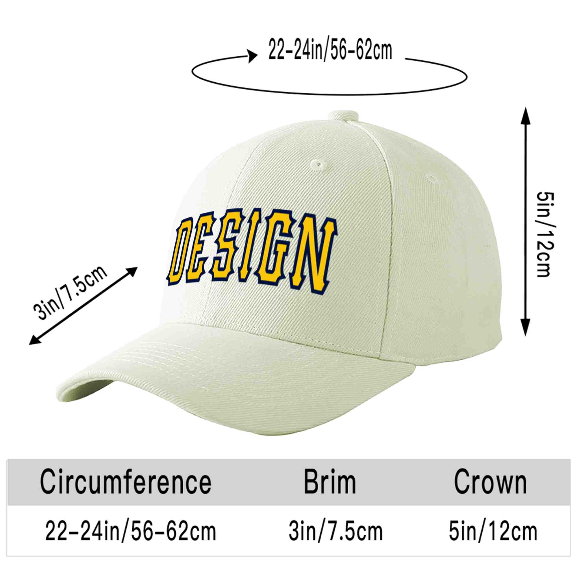 Custom Cream Gold-Navy Curved Eaves Sport Design Baseball Cap