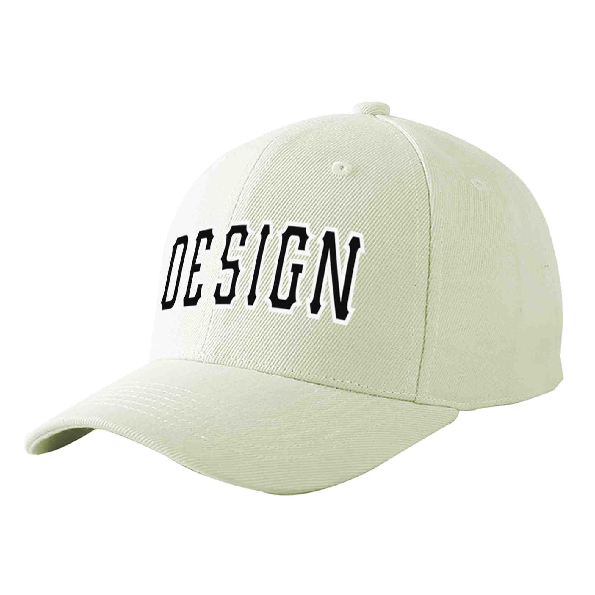 Custom Cream Black-White Curved Eaves Sport Design Baseball Cap