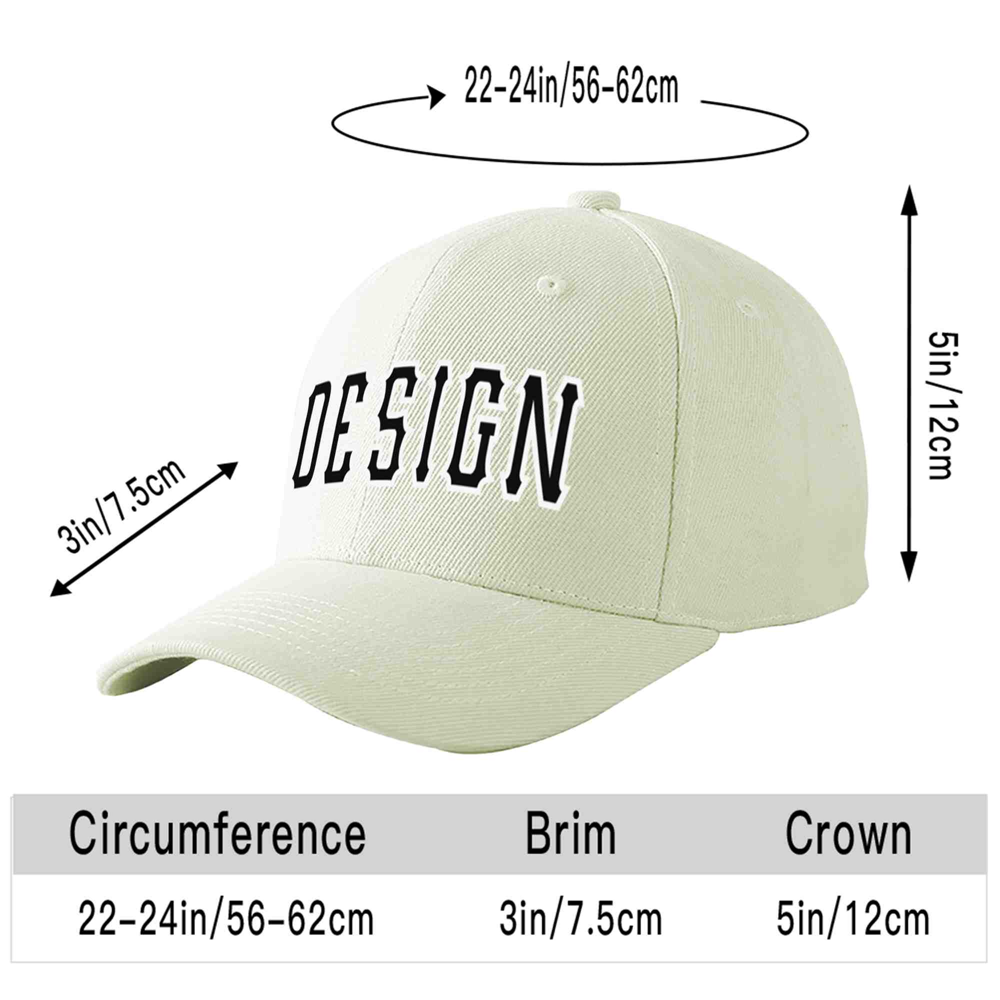 Custom Cream Black-White Curved Eaves Sport Design Baseball Cap