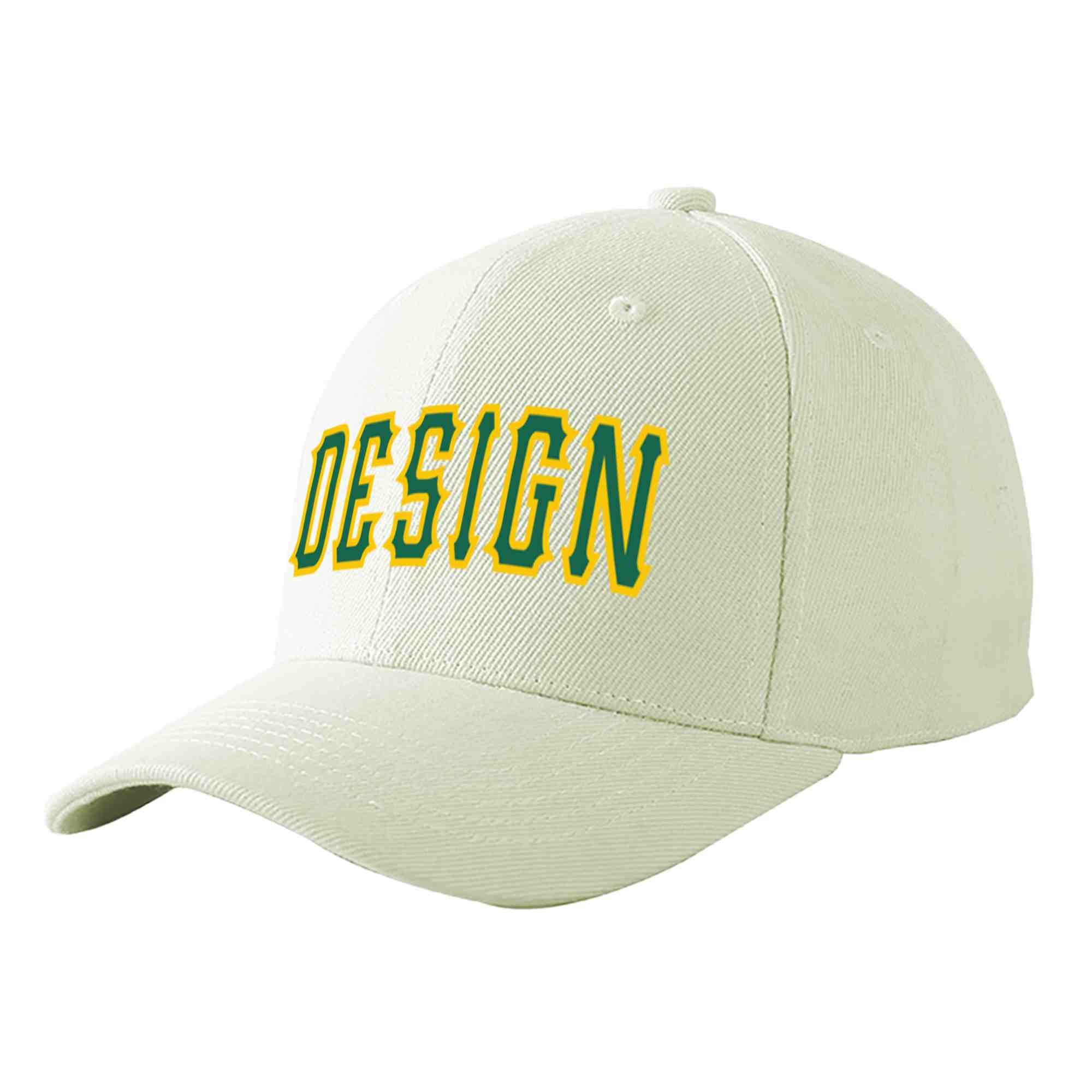 Custom Cream Kelly Green-Gold Curved Eaves Sport Design Baseball Cap