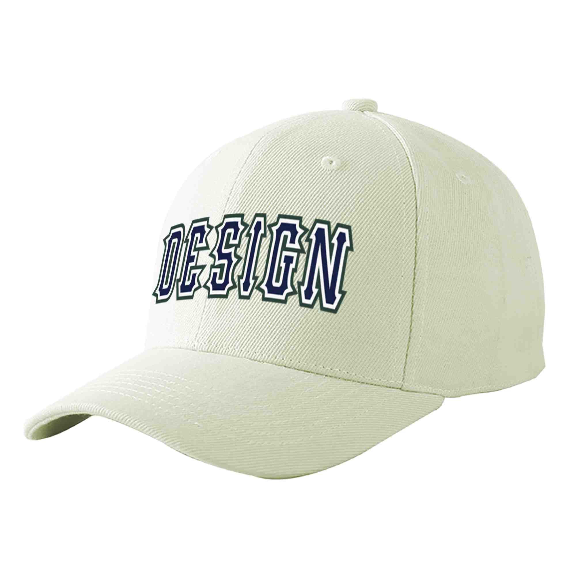 Custom Cream Navy-White Curved Eaves Sport Design Baseball Cap