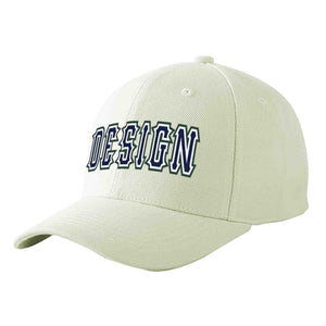 Casquette de baseball incurvée Eaves Sport Design crème personnalisée bleu marine-blanc