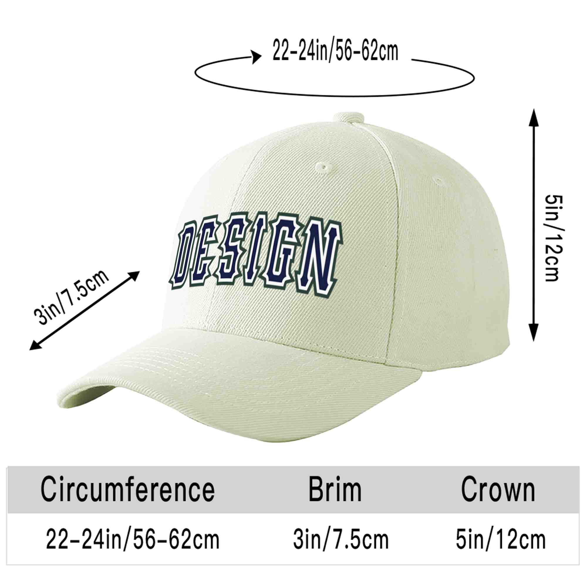 Custom Cream Navy-White Curved Eaves Sport Design Baseball Cap