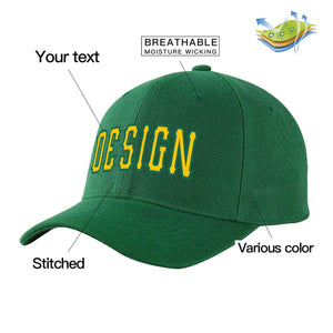 Casquette de baseball personnalisée verte Gold-Kelly Green Curved Eaves Sport Design