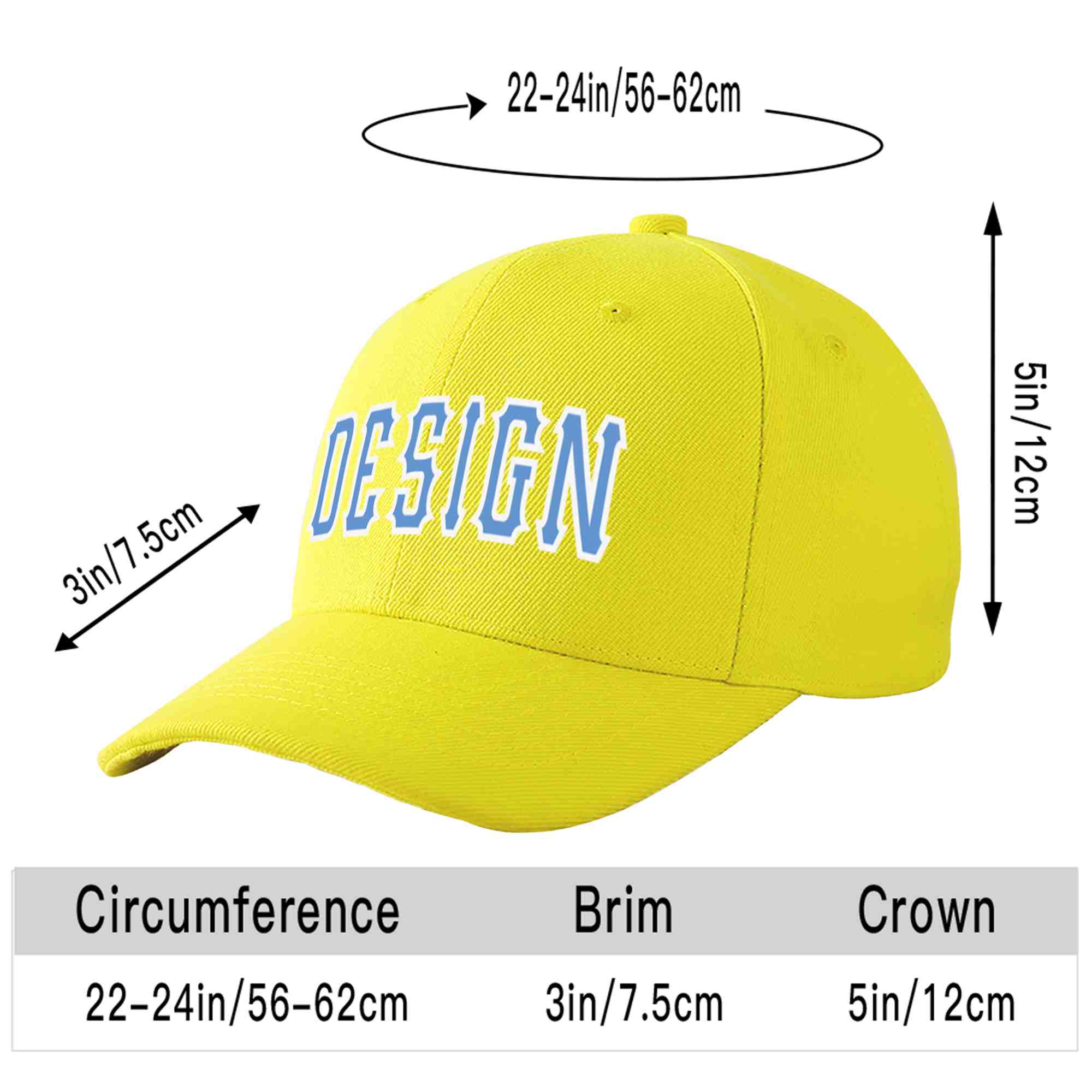 Casquette de baseball incurvée personnalisée jaune bleu clair-blanc avec avant-toit