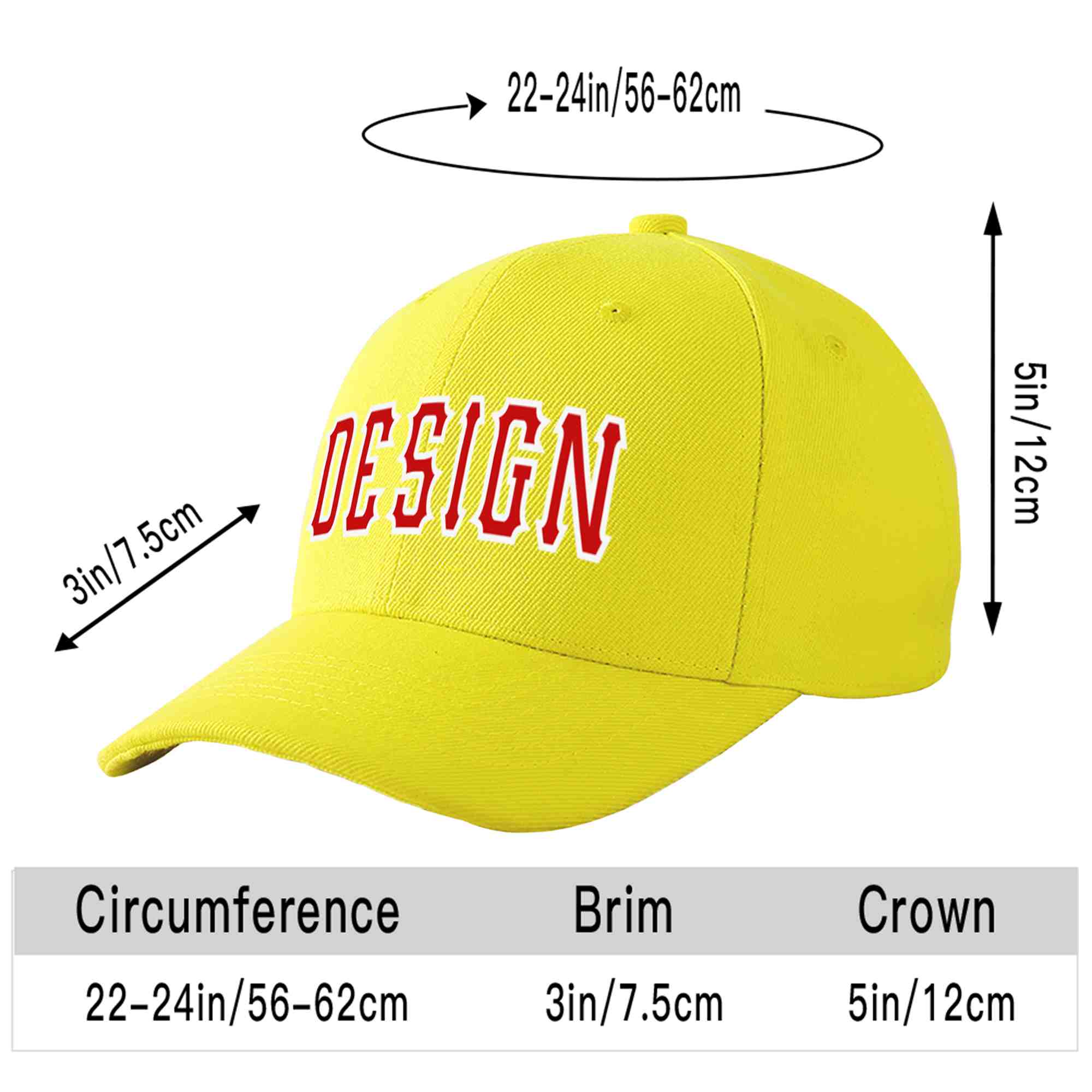 Casquette de baseball personnalisée jaune rouge-blanc avec avant-toit incurvé