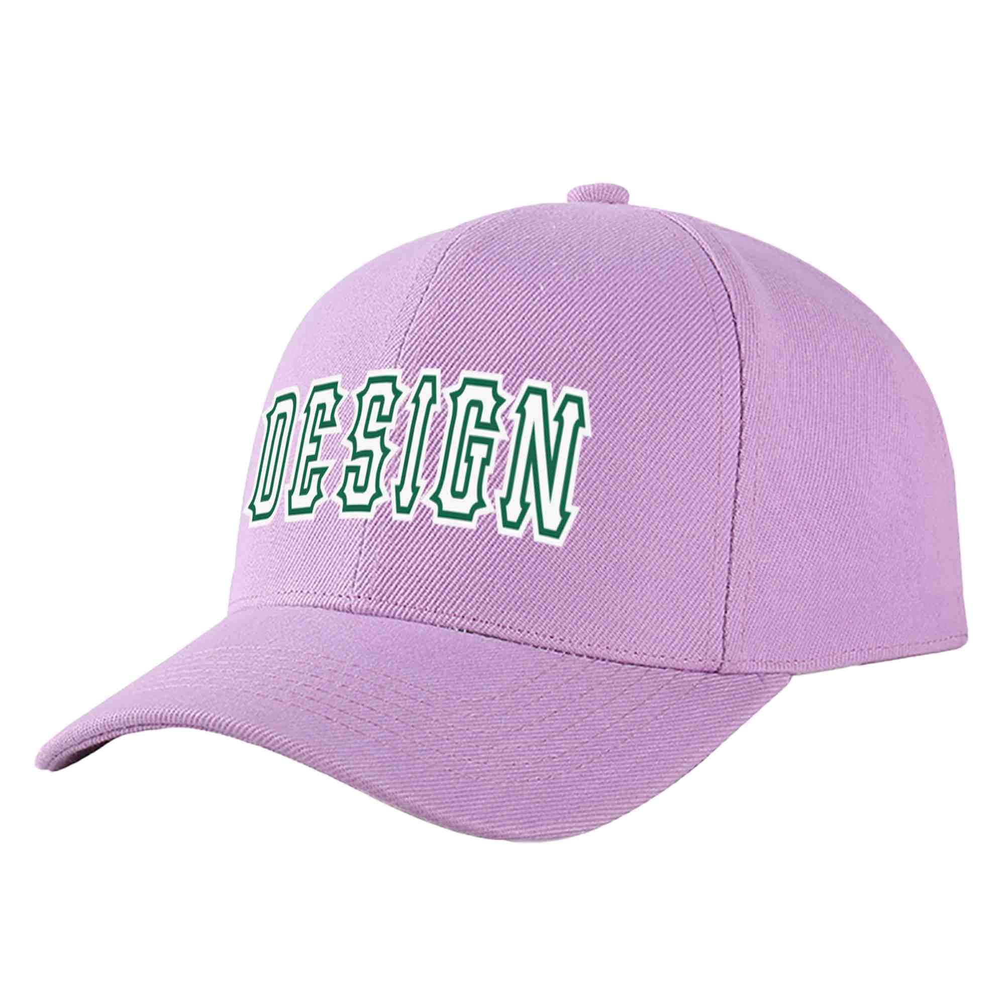 Casquette de baseball personnalisée violet clair blanc-vert Kelly incurvée Eaves Sport Design