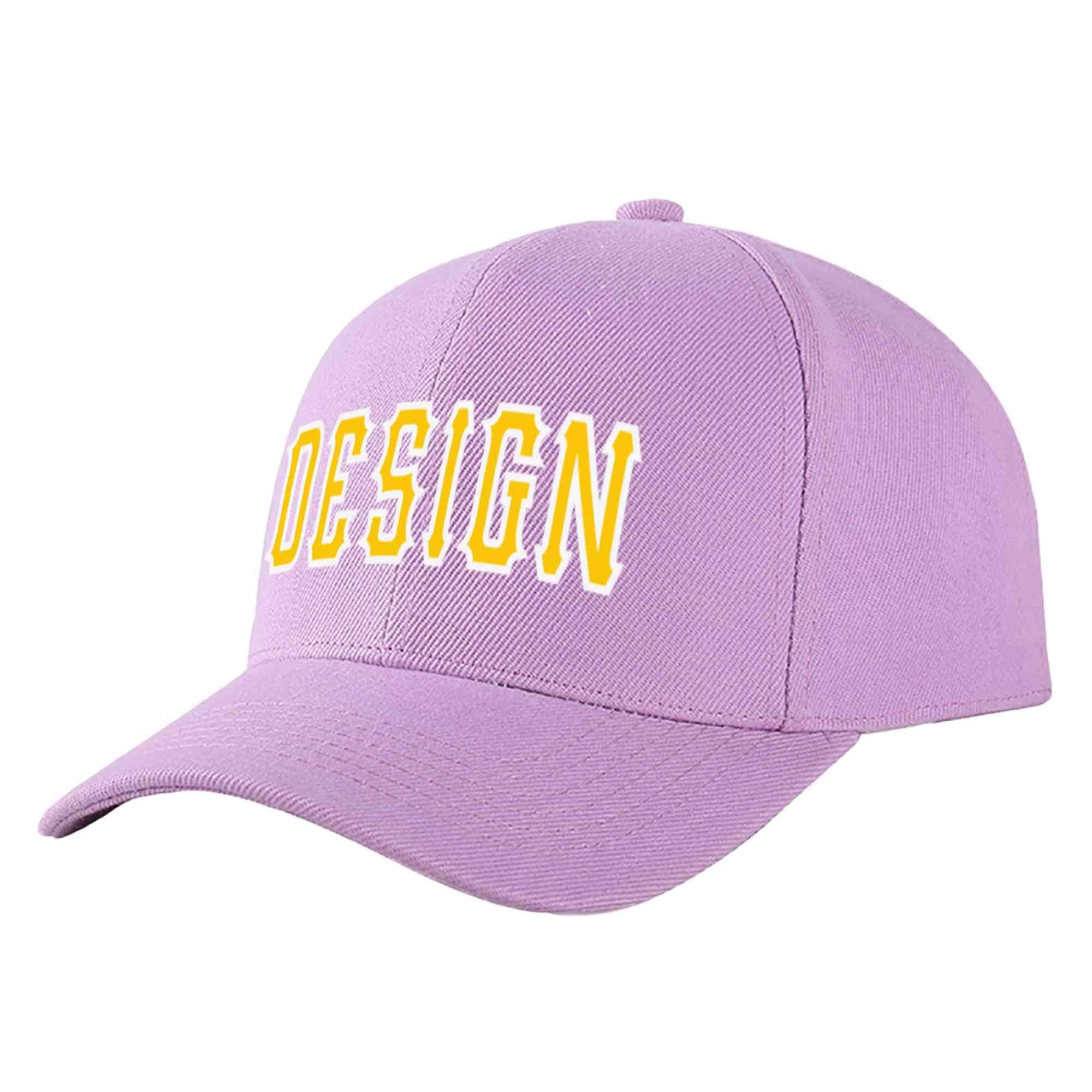 Casquette de baseball personnalisée, violet clair, or-blanc, courbée, design sportif