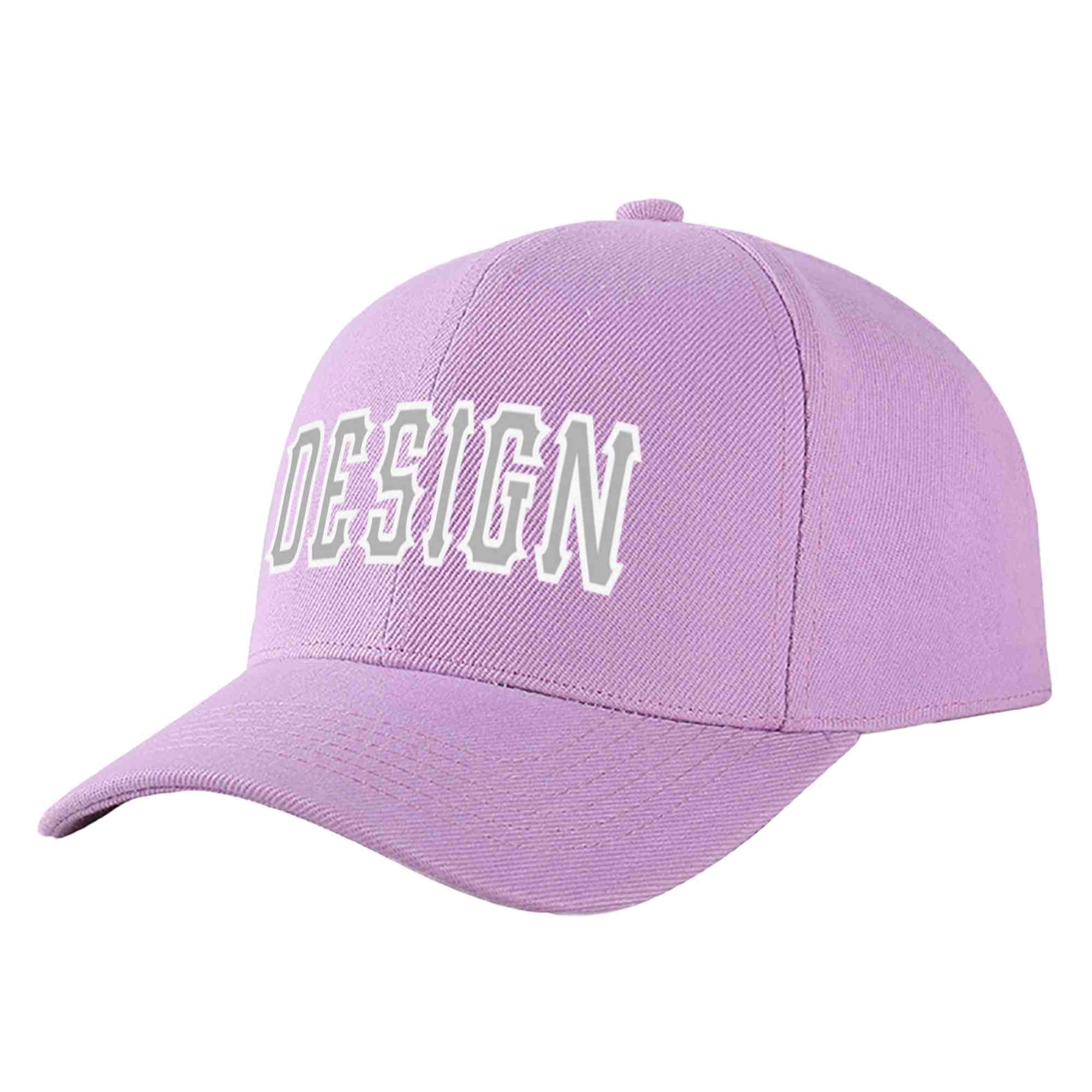 Casquette de baseball personnalisée, violet clair, gris-blanc, courbée, design sportif