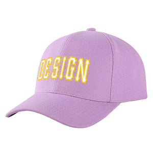 Casquette de baseball personnalisée, violet clair, blanc et or, avec avant-toit incurvé, Design sportif