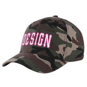 Custom Camo White-Pink Curved Eaves Sport Design Baseball Cap