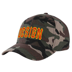 Casquette de baseball personnalisée camouflage rouge-jaune avec avant-toit incurvé et design sportif