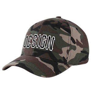 Custom Camo Black-White Curved Eaves Sport Design Baseball Cap