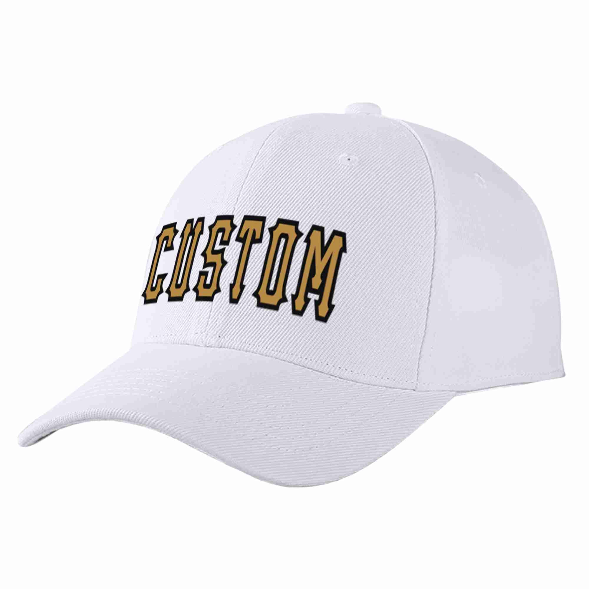 Custom White Old Gold-Black Curved Eaves Sport Baseball Cap Design for Men/Women/Youth