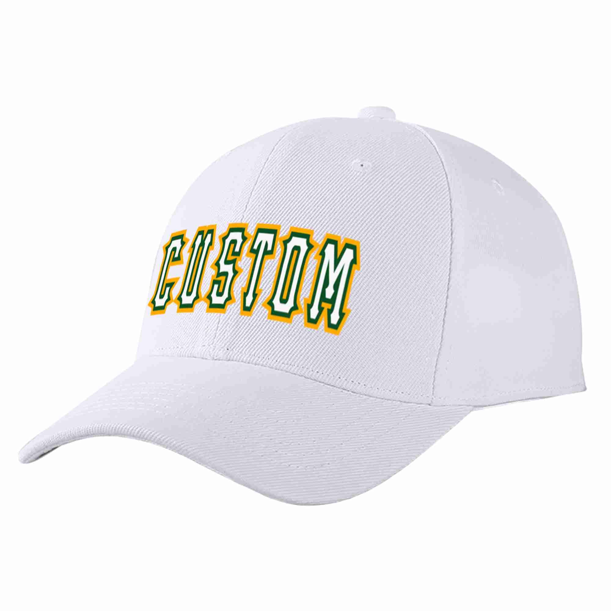 Custom White White-Kelly Green Curved Eaves Sport Baseball Cap Design for Men/Women/Youth