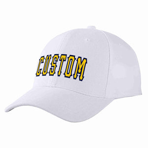 Conception personnalisée de casquette de baseball de sport incurvée blanc jaune-marine pour hommes/femmes/jeunes