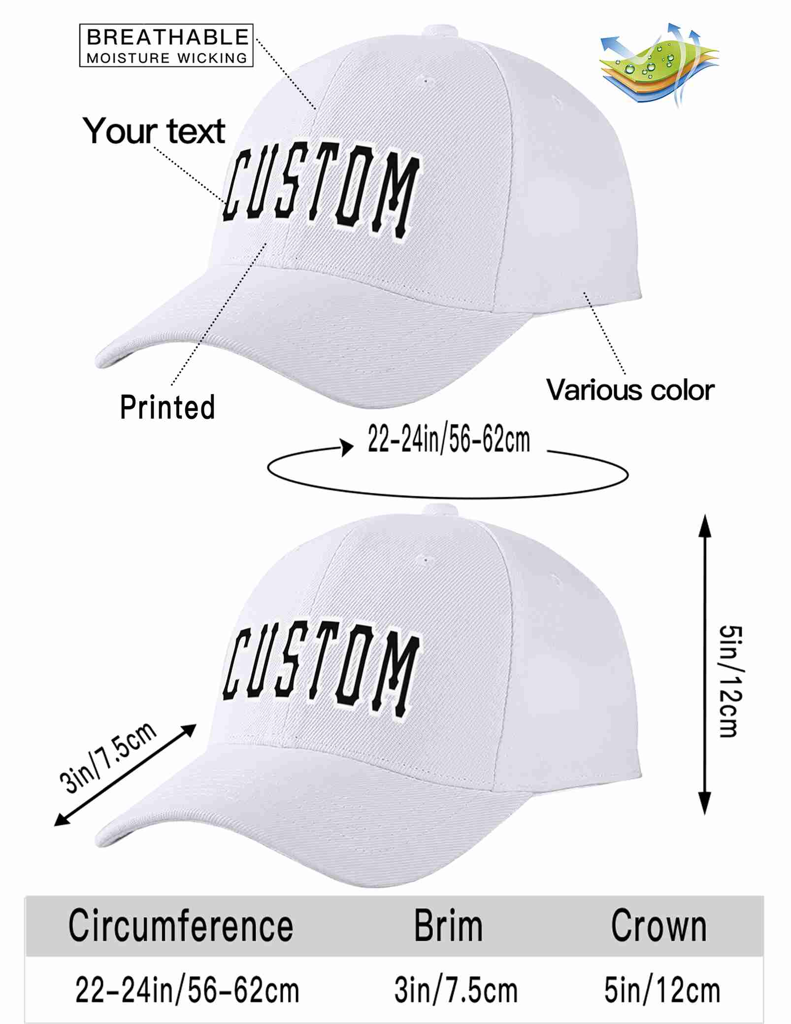 Custom White Black-White Curved Eaves Sport Baseball Cap Design for Men/Women/Youth