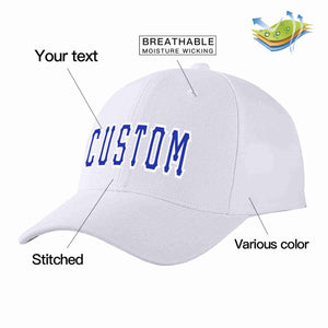 Conception personnalisée de casquette de baseball de sport incurvée blanc royal-blanc pour hommes/femmes/jeunes