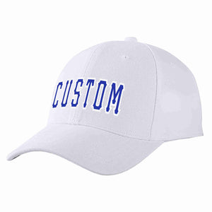 Conception personnalisée de casquette de baseball de sport incurvée blanc royal-blanc pour hommes/femmes/jeunes