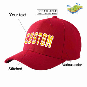 Conception personnalisée de casquette de baseball de sport courbée rouge or-blanc pour hommes/femmes/jeunes