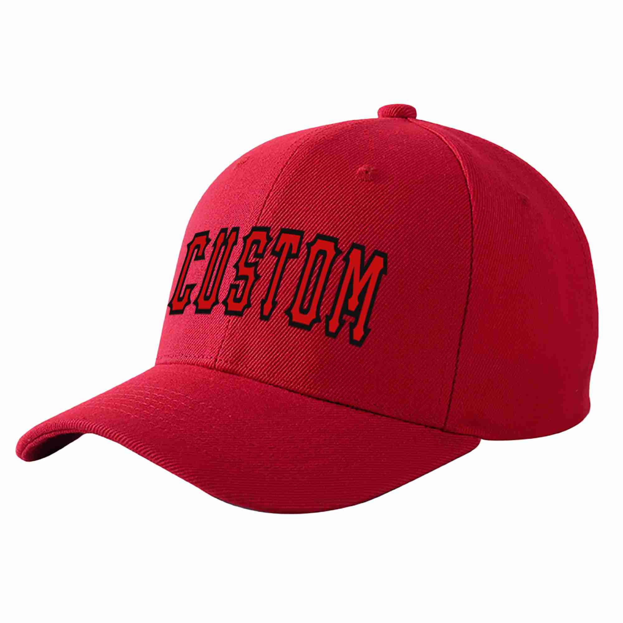 Conception personnalisée de casquette de baseball de sport incurvée rouge-noir rouge pour hommes/femmes/jeunes