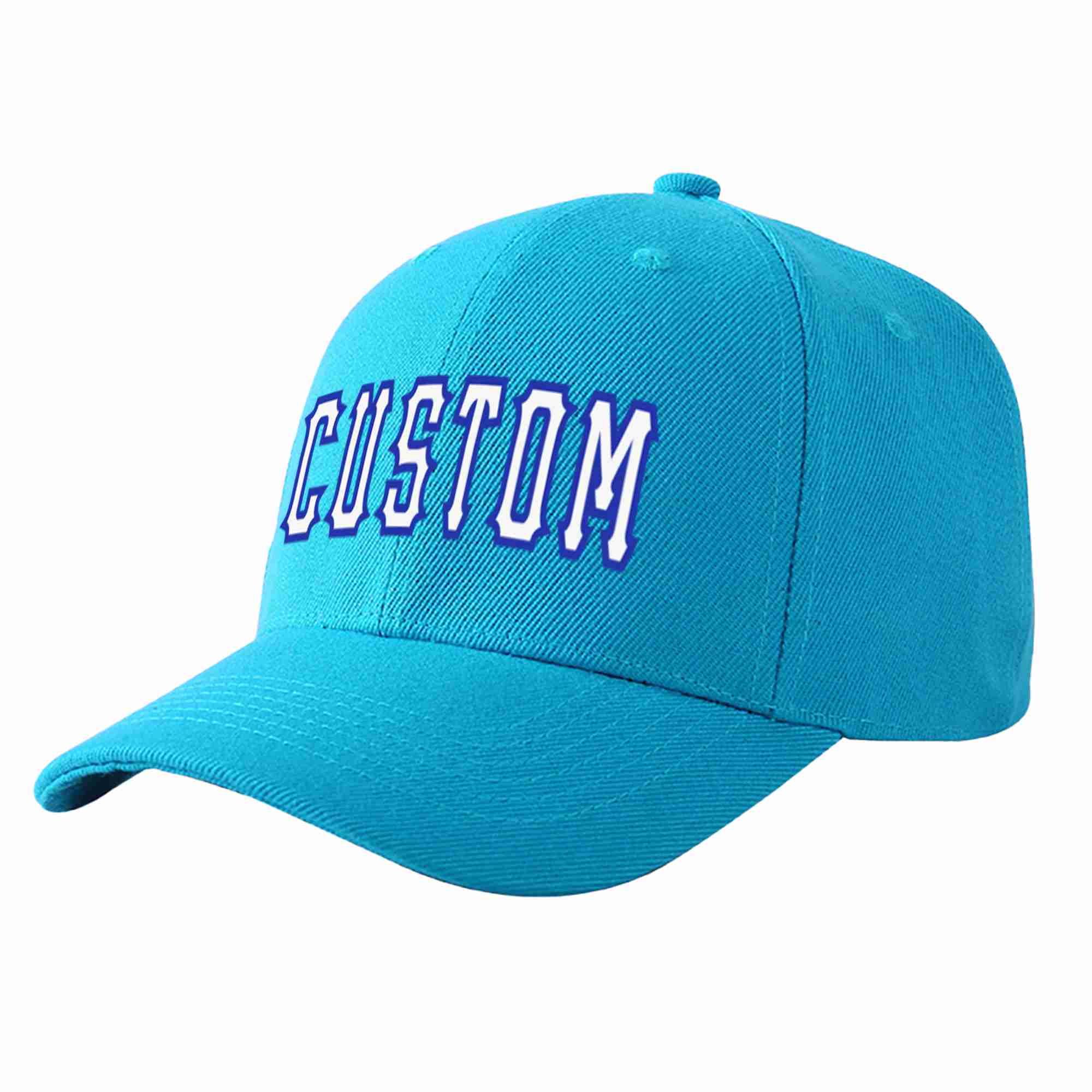 Casquette de baseball personnalisée Aqua White-Royal Curved Eaves Sport pour hommes/femmes/jeunes