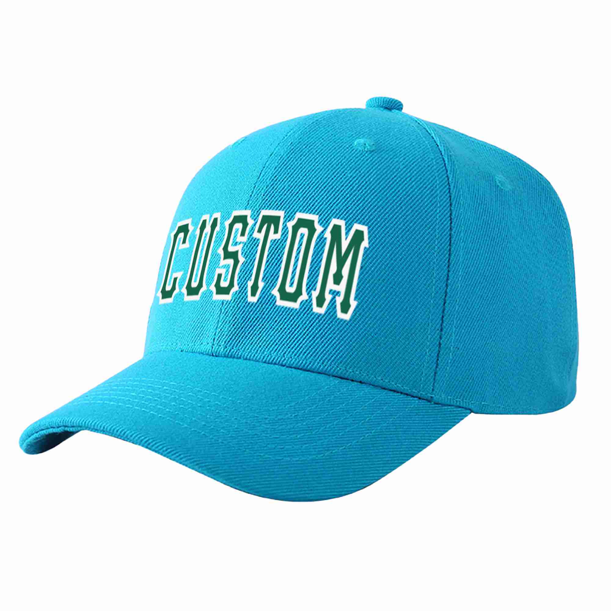 Custom Aqua Kelly Green-White Curved Eaves Sport Baseball Cap Design for Men/Women/Youth