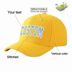 Custom Gold Light Blue-White Curved Eaves Sport Baseball Cap Design for Men/Women/Youth