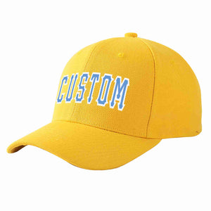 Custom Gold Light Blue-White Curved Eaves Sport Baseball Cap Design for Men/Women/Youth