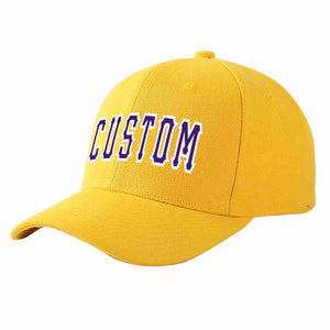 Conception personnalisée de casquette de baseball de sport courbée en or violet-blanc pour hommes/femmes/jeunes