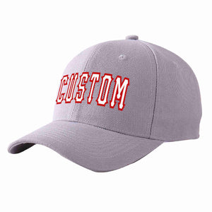 Conception personnalisée de casquette de baseball de sport incurvée gris blanc-rouge pour hommes/femmes/jeunes