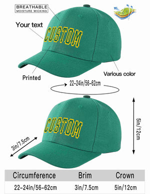 Custom Light Green Kelly Green-Gold Curved Eaves Sport Baseball Cap Design for Men/Women/Youth