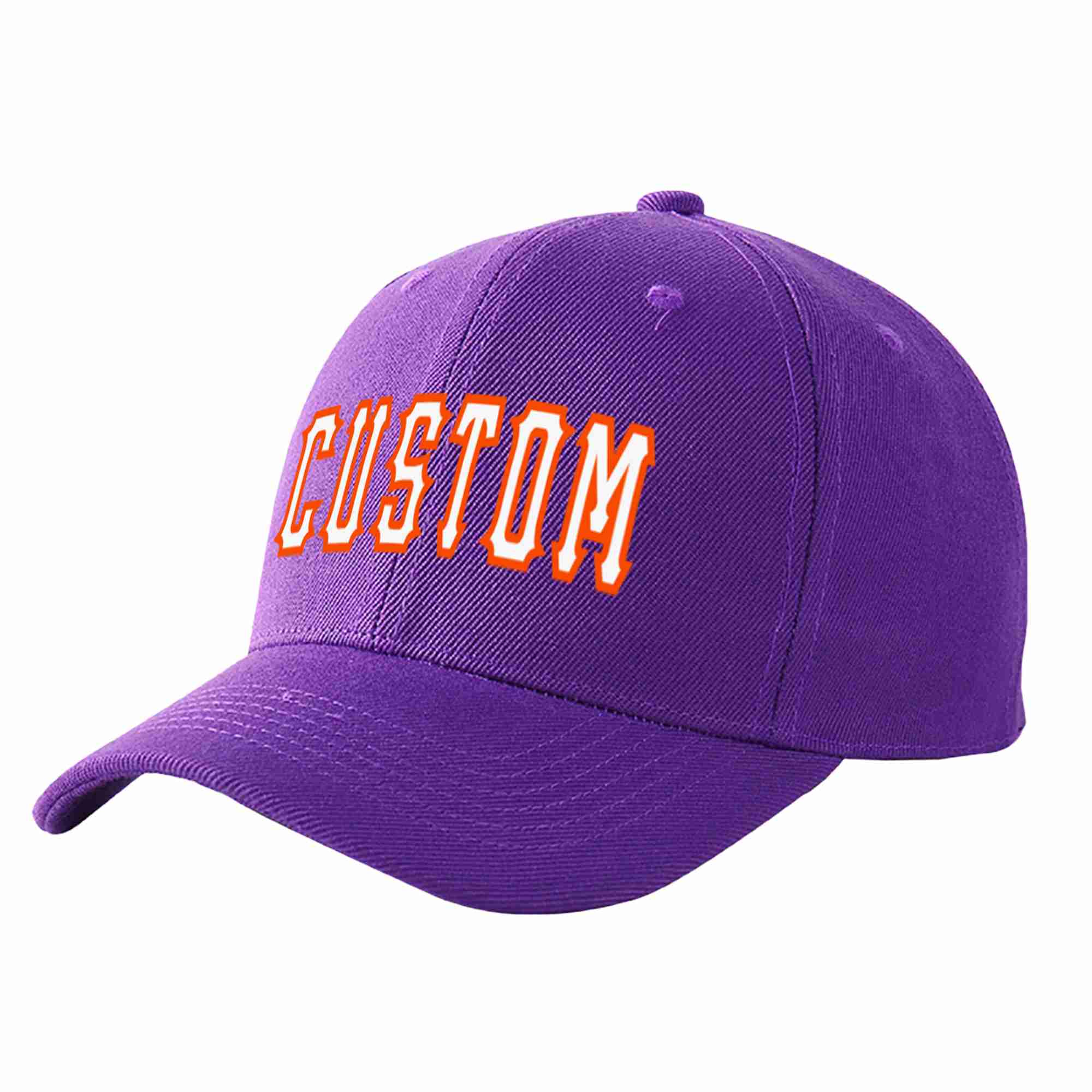 Conception personnalisée de casquette de baseball de sport incurvée violet blanc-orange pour hommes/femmes/jeunes