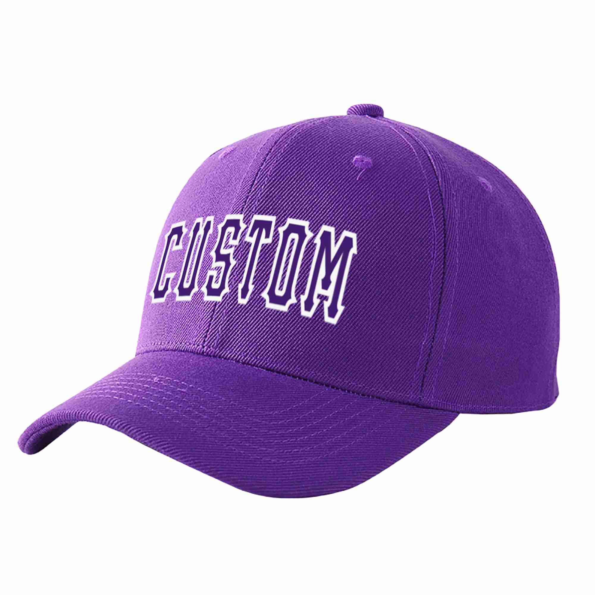 Conception personnalisée de casquette de baseball de sport incurvée violet-blanc pour hommes/femmes/jeunes