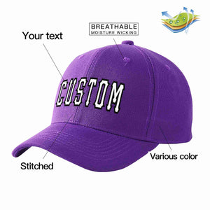 Conception personnalisée de casquette de baseball de sport incurvée violet blanc-noir pour hommes/femmes/jeunes