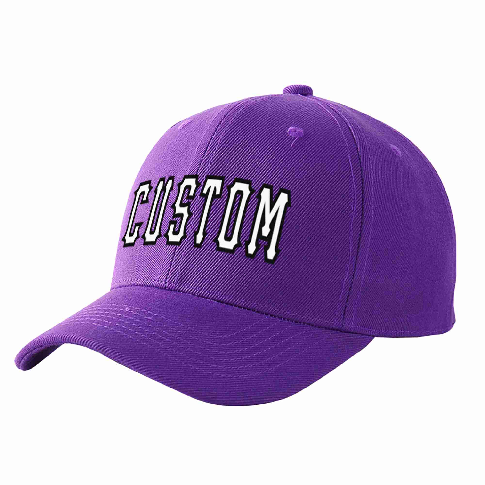 Conception personnalisée de casquette de baseball de sport incurvée violet blanc-noir pour hommes/femmes/jeunes